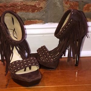 Bebe ankle fringe high heel